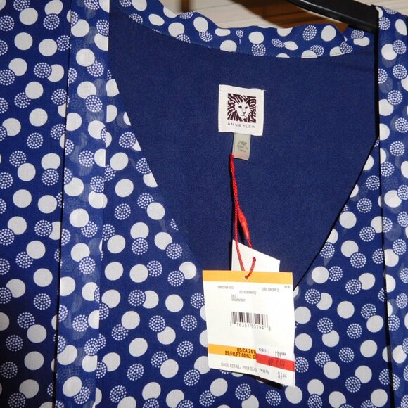 NWT 24W ANNE KLEIN FIT FLARE Eclipse/white Print Tie-waist Drawstring Midi Dress - Picture 4 of 11